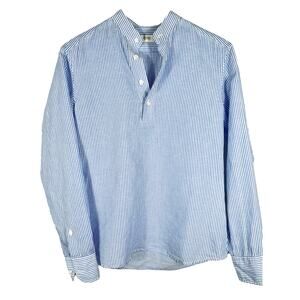 Custom Made Ascot Chang Blue Striped Popover Shirt
